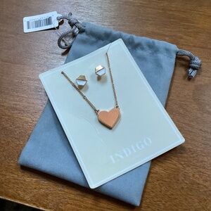 Indigo Authority Elliana Pave Heart Necklace Earring Set Gold Tone
